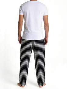 2 piezas Pantalones de pijama de descanso para hombre con rayas y pierna recta, ajuste holgado transpirable con cordón y cintura elástica con bolsillos - Multicolor - Ver 9