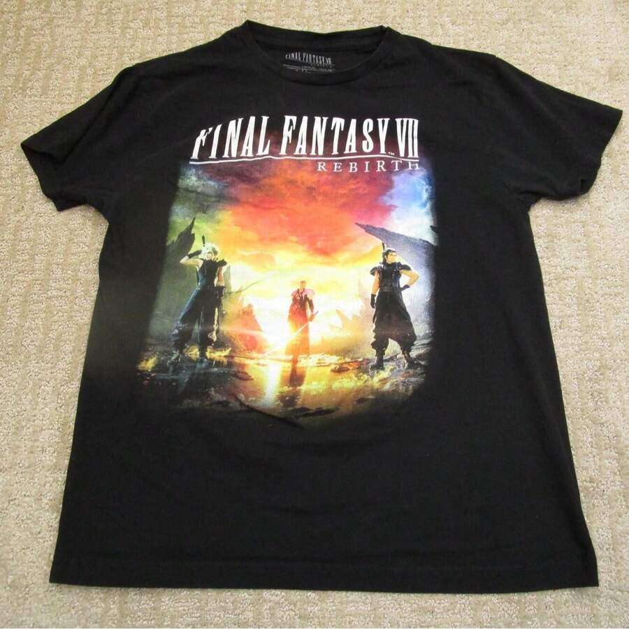 Final Fantasy VII Shirt Medium Black Short Sleeve Video Game Gamer Cloud - 黑色 - 查看 1