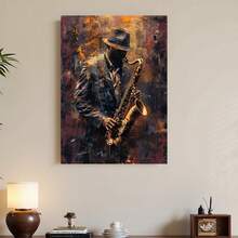 Enmarcado  plano 2D, 2D plano, 2D plano de 1 pieza  de un músico de jazz tocando el saxofón, póster de impresión de  de música abstracta moderna, perfecto para decorar salas de estar, dormitorios, oficinas y comedores, un regalo y decoración ideal - Enmarcado - Ver 2