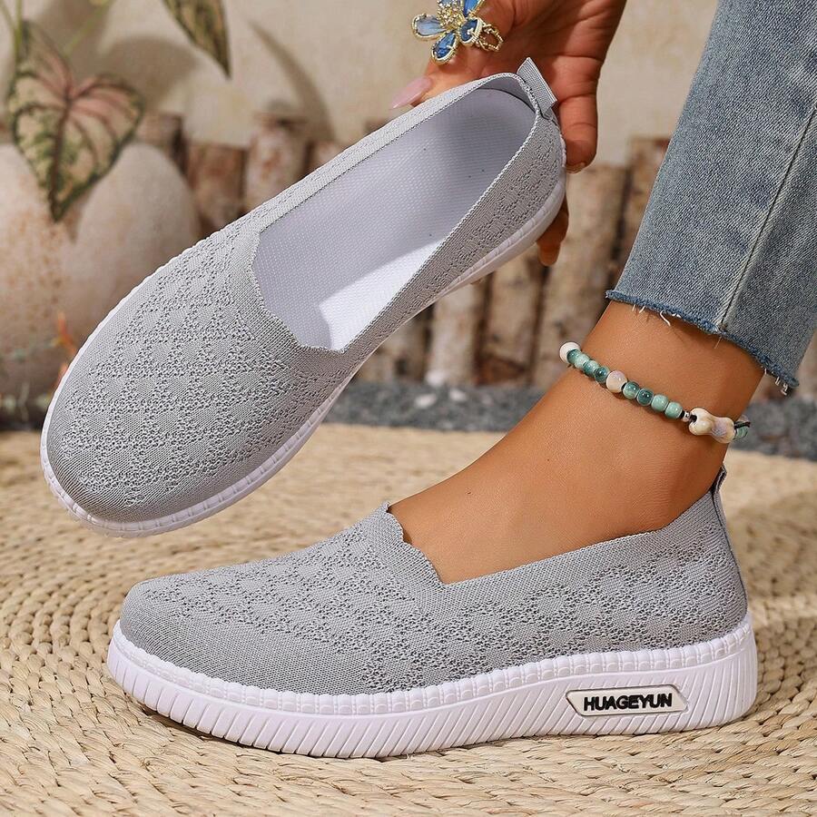 2026 New Multicolor Slip-On Women's Shoes, Breathable Mesh Design, Comfortable Lightweight Flat Casual Sneakers For Daily Wear - Grey - View 1