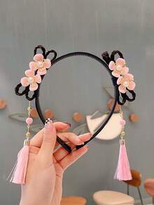 1/2pcs Chinese Style Red Headband Hair Accessories With Fake Braids, Tassels And Flower Hair Clips For Girls - Multicolor - View 6