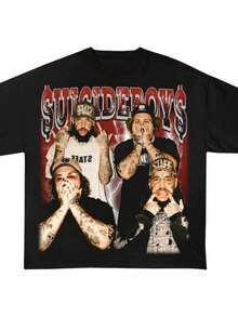 SHIRT  Merch  G59 Shirt G59 G59 Merch  Hoodie Su,Music Theme Graphic Print Crew Neck T-Shirt Sweatshirt Casual Wear Tops Plus Size Clothes Design Details Short Sleeve Y2k Garment Style Sui.Png - 黑色 - 查看 1