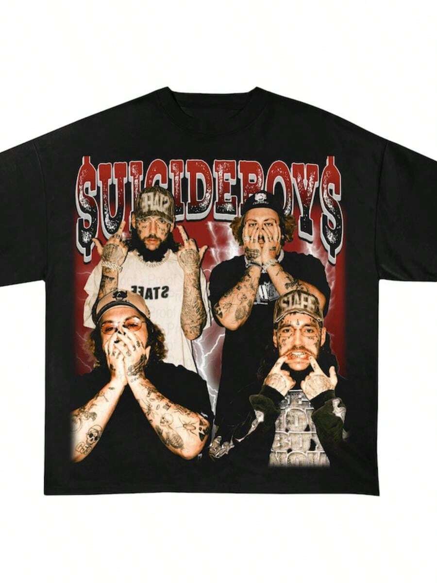 SHIRT  Merch  G59 Shirt G59 G59 Merch  Hoodie Su,Music Theme Graphic Print Crew Neck T-Shirt Sweatshirt Casual Wear Tops Plus Size Clothes Design Details Short Sleeve Y2k Garment Style Sui.Png - 黑色 - 查看 1