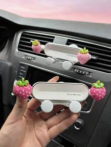 可爱草莓车载手机支架，粉色草莓车载出风口手机导航支架 - 草莓 - 查看 2