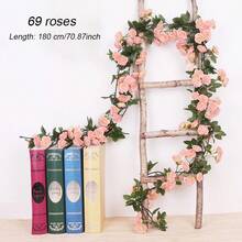 2pcs/Set 69-Head Artificial Rose Vine Wreath Decor, Floral Hanging Craft For Garden, Suitable For Wedding Arch, Valentine's Day, Gift, Graduation Ceremony - Pink - View 4