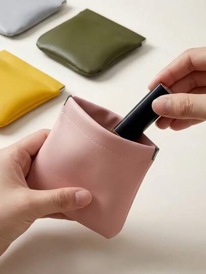 Faux Leather Cosmetic Bag With Self-Sealing Pockets, Suitable For Storing Cosmetics, Earphones, Jewelry, Keys, Coins, Ideal For Outdoor Sports, Business Travel, Men And Women