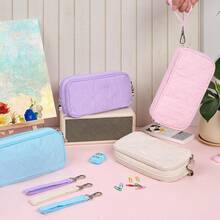 Large Pencil Case Pouch, Extra Big Pencil Bag With 8 Compartments, Wide Opening Pen Bag, Soft Quilted Pencil Pouch Organizer With Zipper, Portable Pencil Case For Teen Girls, Beige - 紫色 - 查看 7
