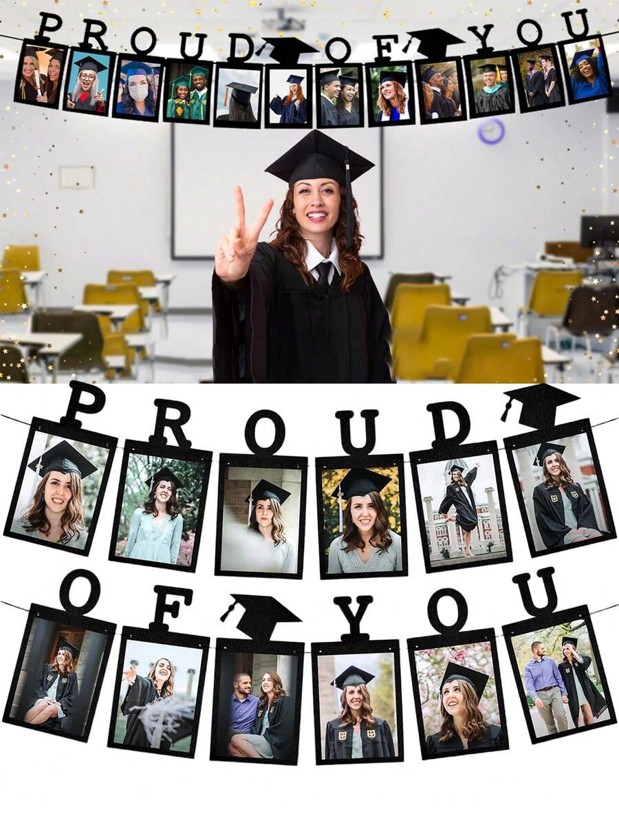 12pcs/Set Graduation Party Decorations, 2026 Graduation Photo Frame Banner, Suitable For 2026 Graduate Photos, Graduation Party Supplies, Party Decorations, Home Decor For Graduation Season (Black) - A - View 1