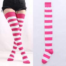 1 Pair Women's Over The Knee Socks Combed Cotton Thigh High Socks Plus Size Long Loose Fit Striped Fashion Casual Daily Wear - 黑色 - 查看 11