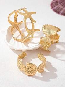 Bộ 4 mặt dây chuyền hình vỏ sò, ốc xà cừ, sao biển phong cách nghỉ dưỡng biển dành cho nữ, vòng tay kim loại vàng cá nhân hóa theo phong cách Bohemian phóng khoáng, gợi cảm và thời trang, phù hợp cho bãi biển, tiệc tùng, kỳ nghỉ và đeo hàng ngày. - Vàng - Xem 7