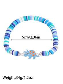 Bộ 6 mặt dây chuyền hình khủng long hoạt hình mạ bạc bằng hợp kim kẽm, vòng tay co giãn đính hạt đất sét mềm, trang sức đeo hàng ngày, quà tặng cho bé gái. - Nhiều màu - Xem 10