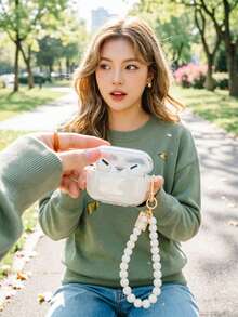 Ốp lưng pha lê lấp lánh mới năm 2026 + Dây đeo ngọc trai giả, Ốp mềm trong suốt chống rơi vỡ tương thích với 1/2/3/4/Pro2, Ốp bảo vệ kiểu cổ tích - Trong sáng - Xem 2