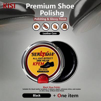 KISI Black Shoe Polish - Housed In A Ferrous Alloy Container, Comes With A Complimentary Shoe Sponge - Specifically Designed For Leather Shoe Maintenance. It Is Suitable For Waxing Shoes, Restoring Shoe Color, Enhancing Shoe Surface Gloss, And Boosting Shoe Whiteness.
