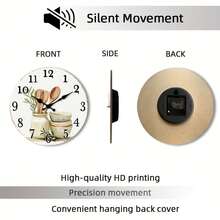 2D Design, A Silent Non-Ticking Wall Clock, Featuring A Wooden Decorative Round Design, Is A Rustic-Style Kitchen Decoration With A Tableware Theme, Suitable For The Hallway, Kitchen, Home Office, Studio, Or Guest Room,Mothers Day Gifts,Valentines Gift,Birthday Gifts,Wall Deocr,Room Deocr,Office Decor,House Deocr,Home Deocr Living Room - Style/Multiple Colors/10in/25cm - View 7