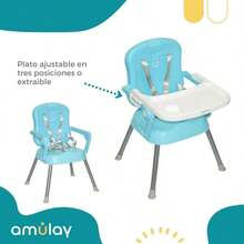 Silla Periquera Alta 3 en 1 para Bebé, Plegable y Portátil, Color Gris, Segura y Práctica - azul claro - Ver 4