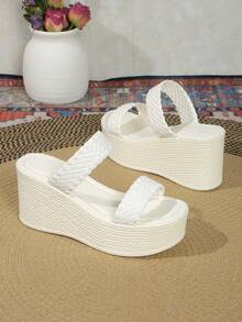 Women's Thick Sole Wedge Slippers, Fashion Outdoor Versatile Comfortable Lightweight High Heel Sandals For Summer - White - View 6