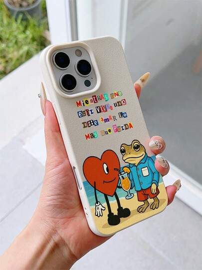 1个白色皮革纹理TPU防震手机壳，UV喷绘青蛙爱心图案，适合夏季使用，兼容 7/8/7 Plus/8 Plus/X/XS/XR/XS Max/11/11 Pro/11 Pro Max/12/12 Pro/12 Pro Max/12 Mini/13/13 Pro/13 Pro Max/13 Mini/14/14 Pro/14 Pro Max/14 Plus/15/15 Pro/15 Pro Max/15 Plus/16/16 Pro/16 Pro Max/16 Plus/17/17 Pro/17 Pro Max