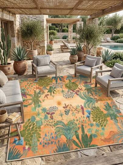 1件装热带花卉树木图案地毯/门垫，100%涤纶材质，柔软可水洗，适用于入口、阳台、走廊、户外、露台、客厅等场所，四季皆宜。