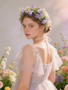 1pc European & American Style Hydrangea Flower Headband, Sweet Floral Hair Accessory For Girls - Mauve Purple - View 3