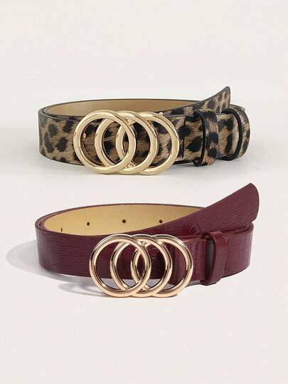 2条装豹纹印花优雅复古休闲朋克性感女士宽腰带，百搭时尚配饰，可搭配牛仔裤、连衣裙，适合日常、工作、派对、约会等场合。