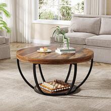 Round Coffee Table, 31.7" Wooden 2-Tier Circle Coffee Table With Storage Shelves, Modern Accent Cocktail Table Center Table For Living Room, Rustic Brown - Rustic Brown - View 1