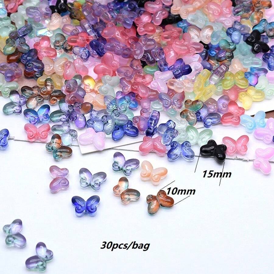 30pcs 10x15mm Colorful Glass Butterfly Decorations, Suitable For Jewelry Making DIY Accessories