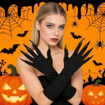 1pc Women's Black Cat Claw Shaped Gloves Accessory - Playful Animal Gloves With Long Nails/Claws, Carnival Party Costume Cosplay