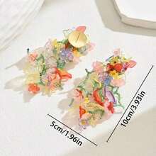 1 Pair Acrylic Colorful Leaf & Flower Shaped Earrings For Women, Perfect For Spring Outdoor - Multicolor - View 2