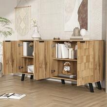 Modern 4-Door Sideboard, 160.5 X 35.5 X 78 Cm – Practical Design For Living Room, Bedroom And Dining Room. - Warna alami - View 4