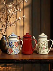 1pc Enamel Coffee Pot, Kettle, Teapot, Milk Tea Pot, Cold Water Pot, Restaurant Outdoor Home Kitchen Supplies, Tea & Coffee Set Accessories, Compatible With Gas & Electric Stove - Multi-colored Water Bottle - View 13
