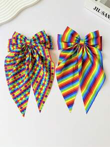 2个LGBTQ骄傲日彩虹条纹蝴蝶结发夹，适合海滩、派对、节日，甜美优雅的发饰，可搭配马尾辫或半扎发（夏季）、假日、旅行 - 彩色 - 查看 6