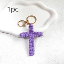 1pc Handmade Woven Cross Keychain, Jesus Keychain, Christian Car Keychain, Bag Charm, Soft Cross Keychain, Bohemian Decor, Unisex, Holiday Decor Pendant, Birthday Gift, Women Keychain, Back To School Gift, Couple Gift, Birthday Gift, Wedding Gift, Holiday Gift, Party Favor, Event Souvenir, Friend Gift, Bag Charm, Car Accessories, Gift For Sister, Teacher - Multicolor - View 21