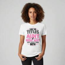 2026 K3 Women's Breathable Polyester Graphic T-Shirt - Chic 'Aunt And Great-Aunt' Design, Machine Washable, Perfect For Spring And Summer. - Black - View 3