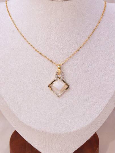 1 pieza Elegante y lujoso collar colgante de mujer con ojo de gato cuadrado y circonita cúbica incrustada