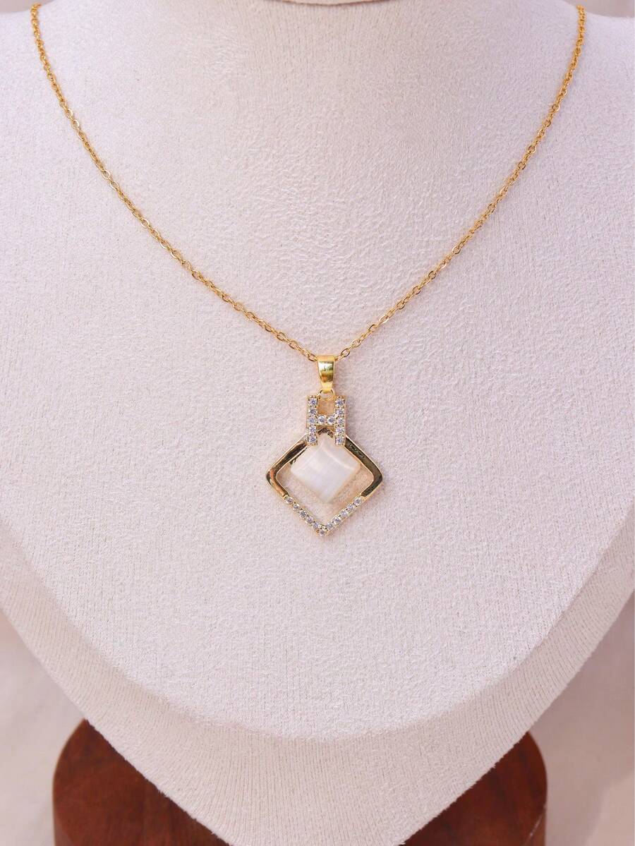 1 pieza Elegante y lujoso collar colgante de mujer con ojo de gato cuadrado y circonita cúbica incrustada - XL00133 - Ver 1