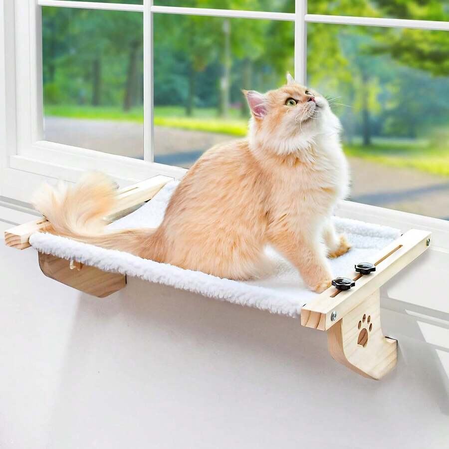Sill Window Perch Sturdy Hammock Window With Wood & Metal Frame Large Cats, Easy To Adjust Bed Windowsill, Bedside, Drawer And Cabinet - Trắng - Xem 1