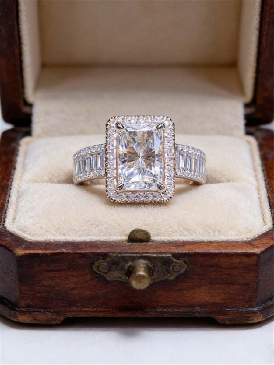 1枚女士结婚戒指，精致时尚奢华锆石镶嵌创意个性化戒指，适合订婚、结婚、宴会礼物 - 玫瑰金 - 查看 1