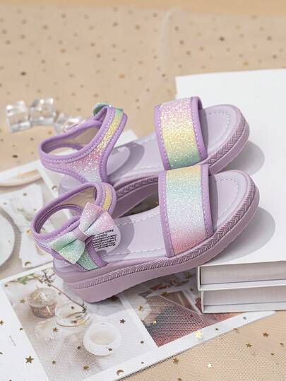 1 Đôi Giày Cao Gót Trẻ Em, Giày Sandal Đế Cao Gót Kiểu Công Chúa Mùa Hè, Có Nơ Rằn, Phối Màu, Thích Hợp Cho Tiệc Theo Chủ Đề, Chơi Bãi Biển.