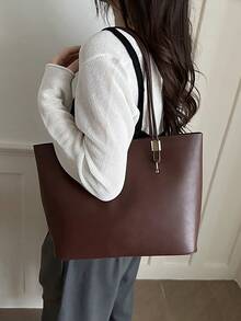 Nueva llegada Bolso de hombro versátil de unicolor de lujo para mujer - Café - Ver 6