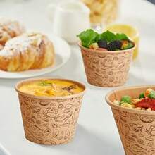 Tazas de helado de papel con tapas paquete de 50 tazas de sopa de 8 onzas con tapas recipiente desechable para helado casero Tazas de sopa desechables blancas con tapas tienen multiusos. - Marrn - Ver 3