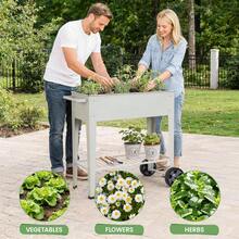 Tall Raised Garden Bed Outdoor With Wheels, Metal Elevated Raised Planter Box With Drainage Holes For Vegetables, Flower, Herbs(Green) - 灰色的 - 查看 7