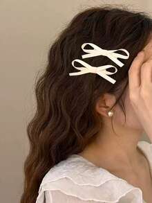 Pinzas para el cabello con lazo de cinta de tela elegante, versátiles en azul, rosa, negro y blanco para el flequillo lateral, adecuadas para uso diario y festivo - Multicolor - Ver 5