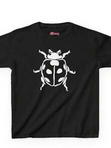 Bug Baby Tee, 90s TrendyLadybug Shirt, Y2K Vintage Insect Weirdcore Coquette Top, Grunge Aesthetic Baby Tee 2000s Retro Punk Ladybug TShirt - 黑色 - 查看 1