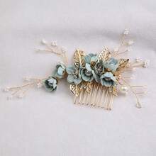 1. Lược cài tóc thủ công bằng chỉ vàng, màu xanh lá nhạt, đính hoa và ngọc trai dành cho nữ. - màu xanh lá - Xem 4