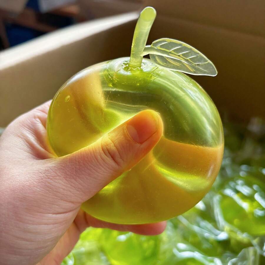 大型绿茶水晶苹果挤压玩具，慢回弹麦芽挤压玩具，缓解焦虑礼物，办公室减压，家居装饰，生日礼物，圣诞礼物