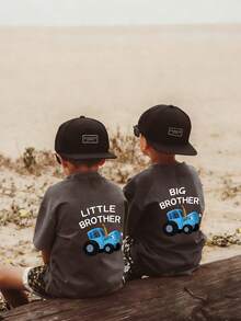 Áo thun ngắn tay cổ tròn in họa tiết phong cách thường ngày cho bé trai, thích hợp mặc mùa hè. - Màu xám đen - Xem 3