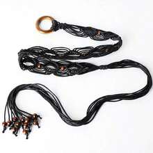 Multi-Color Bohemian Braided Wax Rope Belt With Wooden Circle, Retro Hollow Dress Belt Perfect For Spring, Summer & FallRandom Color Delivery - 彩色 - 查看 4