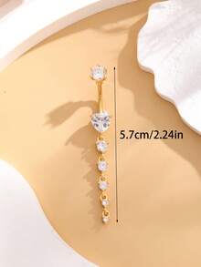 1pc Stainless Steel Navel Ring With Large Heart-Shaped Zirconia Inlay, 5 Small Round Zirconia Pendants, Snowflake Design, Sexy Navel Piercing Jewelry For Women, Suitable For Festivals - Heart + 5 Zirconium - View 10