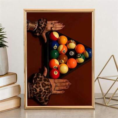 1张复古海报 - 豹纹设计，杂志风格，台球艺术，时尚海报封面，Y2K公寓装饰，适用于厨房装饰、房间装饰、家居装饰、卧室装饰、墙面装饰、客厅装饰、房间配件、办公室装饰、浴室装饰、西式装饰，适合作为乔迁礼物，是送给他/她的完美礼物，2D平面设计。