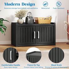 2-Tier Storage Bench, Waterproof UV-Resistant Outdoor Shoe Storage Cabinet With 2 Doors & Adjustable Shelves For Indoor Outdoor Entryway, Hallway, Living Room (Black) - 黑色 - 查看 4